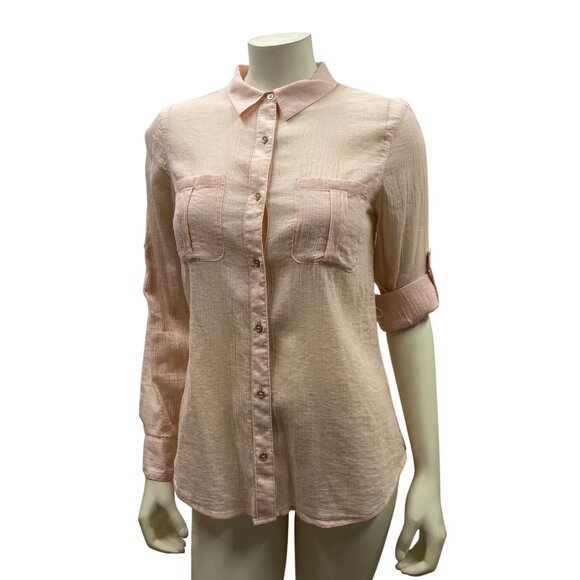 Calvin Klein Womens Button-Up Long Sleeve Blouse‎ - Peach Beige Size S - Picture 1 of 5